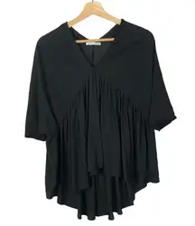 Zara Black V-Neck Ruffle Hem Babydoll Short Sleeve Top M