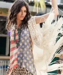 Spell USA Singlet Tank America Flag Graphic Sand Beige Small EUC