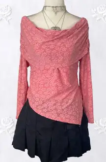 NWT Zesica Romantic Coquette Pink Layered Floral Lace Mesh Off Shoulder Top L