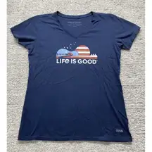 Life is Good‎ Women's Crusher Tee - Guitar Truck Blue Size Medium Short Sleeve