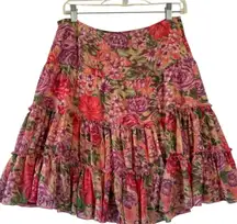 Boston Proper Women's Floral Tiered Ruffle Mini Skirt Pink Size 8 Boho Fairy