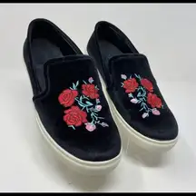 Black Velvet Rose Slip Ons