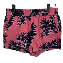 J Crew Shorts Sz 00 Pink Blue Linen Blend Palm Leaf Pull On 3" Inseam Tropical