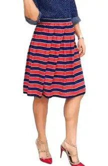 J. CREW 100% Silk Skirt A Line Pleated Retro Style Navy Red Stripe Pleats Sz 2