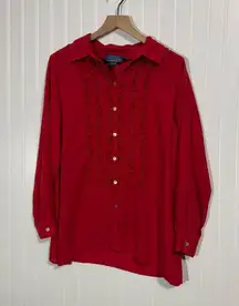 Willow Ridge Red Ruffle Front Blouse LP Long Sleeve Button Down Retro Western