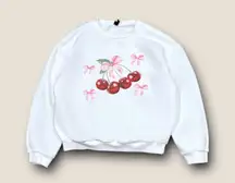 Coquette Cherry and Bows Printed White & Red Crewneck by RomWe