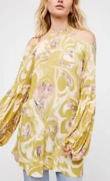 Free People Drift Away Tunic Chartreuse Dress‎ Size L NWT