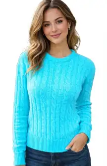 Vintage Turquoise Cable Knit Sweater | Classic Crewneck Cozy Knit