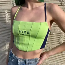 Lime Green Reversible Reworked Nike Spellout Corset Top
