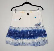 NWT  White & Blue Tie Dye Denim Lace Mini Skirt Size 4