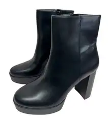 Alfani Boots Size 8.5 Black Almond Toe Faux Leather High Heel Side Zip NEW