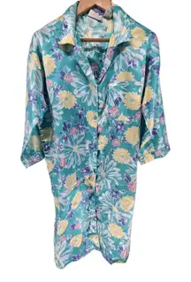 Audrey‎ Lane Intimates Womens Blue Floral Sleep Dress Shirt  Button Up One Size