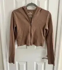 Brown Cropped Waffle Zip Up Sweatshirt Size Small