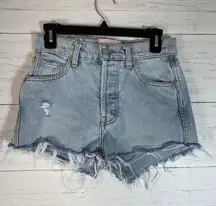 Revice distressed denim shorts light wash frayed hem size 26 button fly