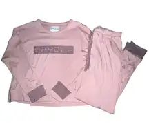 Spyder Women 2 Pieces Brand Logo Pajama Set Pink Size Large Side Zip Jogger New