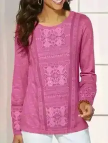 Soft Surroundings Alta Mara Lace Embroidered Top Womens‎ Sz XS Pink