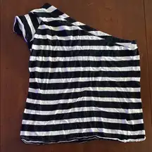 Black and White Striped One-Shoulder Top