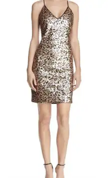 BB DAKOTA Gold Leopard Cheetah Sequin Mini Dress