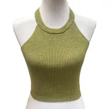 Zaful Knit Ribbed Open Back Cropped Top Olive Green Size Small