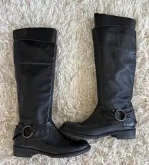 Steve Madden Black Leather Knee High Boots Womens Size 7 Riding Moto StyLe
