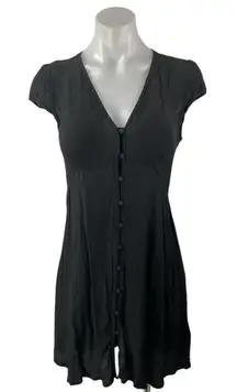 GAP Black Button Down V Neck Short Cap Sleeves Mini A-Line Shirt Dress Size 4