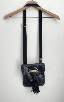 Juicy Couture Black Leather Messenger Bag magnetic Crossbody golden Buckle Brass