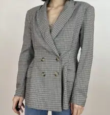 H&M  Brown Black Plaid Double Breasted Pleat Blazer Jacket Size 10