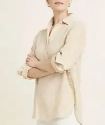 J. McLaughlin Fallon Linen Button Detail Popover Tunic Top Large Long Sleeve