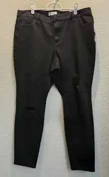 Lane‎ Bryant Womens 18 High Rise Skinny Jeans Black Distressed Flex Magic Waist