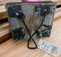 Vintage RARE deadstock beaded open mini bag, sequins, straps, tags, bow