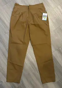 Stylish Forever 21 Gold Linen Pants – Flat-Front, Size Large