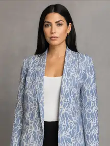 Made in Italy Zanella brocade zip jacket powder blue spring designer suit  $400