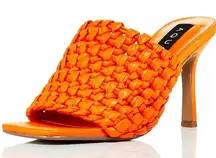 AQUA Orange Woven Heeled Mules Size 6M Square Toe Slip On Heels Sandals