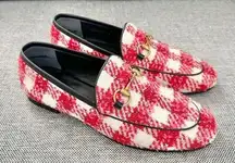 Gucci NEW  Princetown Tweed Horsebit Loafers EU 36 US 6 Red and Pink Check