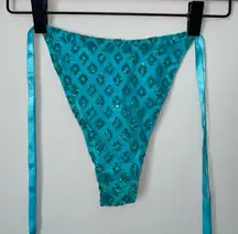 Turquoise Patterned‎ Bikini Bottom High Waist Glitter