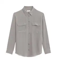 Equipment Women's Silk Collared Long Sleeve‎ Button Up Shirt Gray Size XS