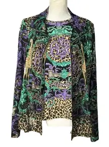 Damee Twin Set Size Large Purple Long Sleeve Animal Print Artsy Boho Statement