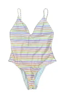 PacSun LA Hearts One Piece Swimsuit Women’s S Pink/Orange/Yellow Stripes Low Cut