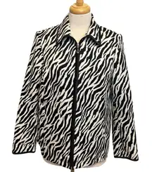 TanJay Zebra Print Collared Full Zip Quilted Jacket Size S Business Office Siren