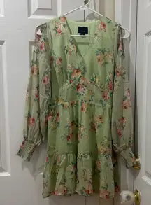 Floral Green Dress with Ruffle Hem
