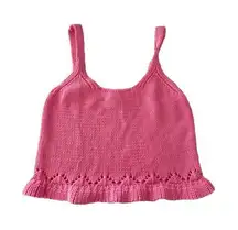 Lulus Womens M Pink Knit Tank Ruffled Sweater Preppy Barbie Fairy Flowy Crochet