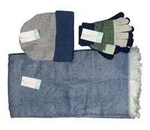Gertex Blue/Gray Scarf, Hat & Gloves Set