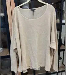 Eileen Fisher beige sweater organic linen top blouse textured long sleeve plus