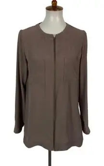 Valette Blouse Small Brown Zip Up Long Sleeve Workwear Office Casual