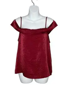 Burgundy Wine Off The Shoulder Spaghetti Strap Blouse