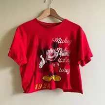 Disney  Cropped Top Short Sleeve Graphic Print Mickey‎ Mouse 1928 Womens Sz M Red