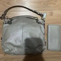 Coach  medium hobo style bag gray leather with matching wallet