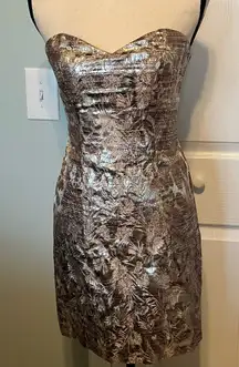 Badgley Mischka Womens Size 6 Strapless Gold Metallic Dress Formal‎ Floral Y2K