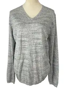 French Connection V-Neck Sweater Lightweight Knit‎ Pullover Heather Gray Medium