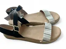 Old Navy Black and Tan Wedge Sandals